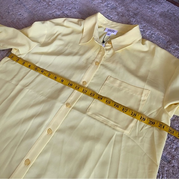 NWT The Drop Rachmartino Lemon Pastel Yellow Heart Shaped Button Down Shirt: L - Picture 12 of 12
